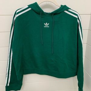 Cropped Adidas Hoodie/ Forest Green/ Size Medium